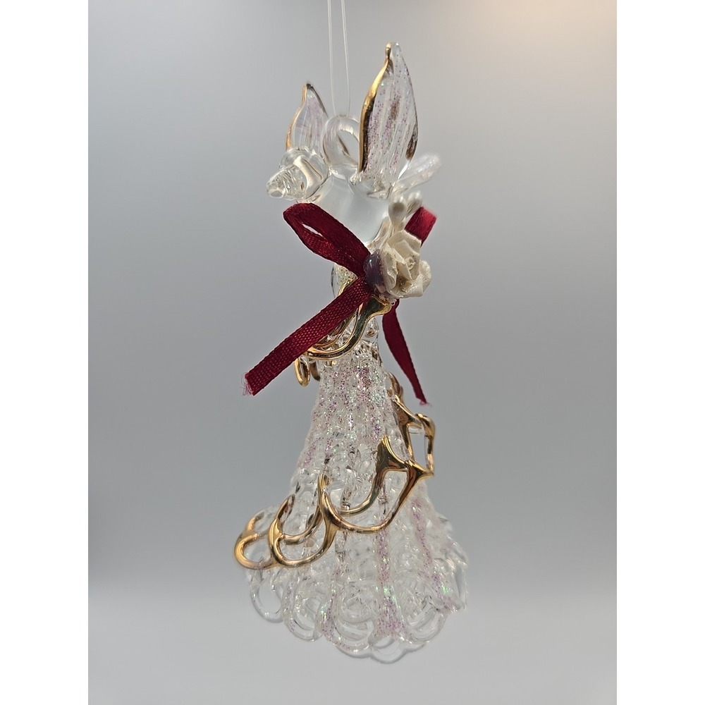 Vintage Blown‎ Glass Spun Christmas Tree Ornament Rare Gold Floral Bow Dove